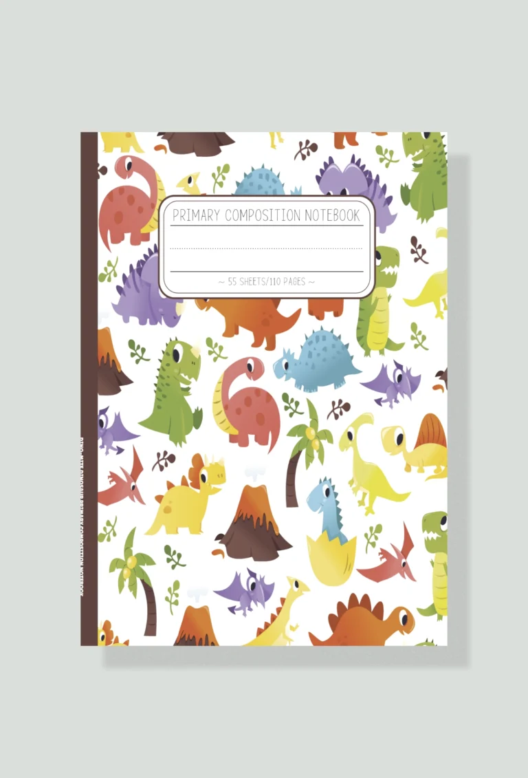 dinosaur primary notebook, white background